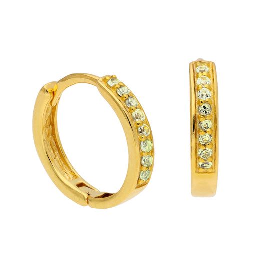 Gold Plated Sterling Silver Peridot CZ 15mm Hoop Earrings