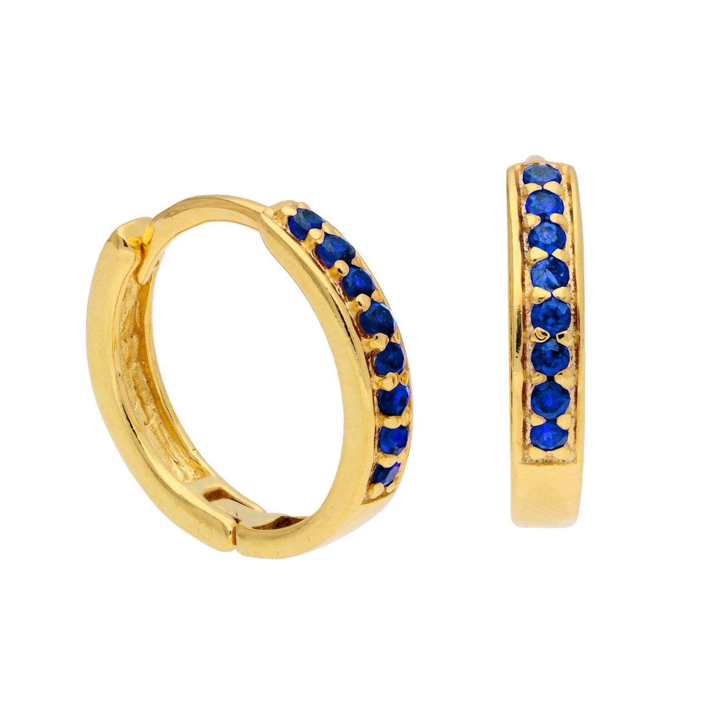 Gold Plated Sterling Silver Sapphire CZ 15mm Hoop Earrings