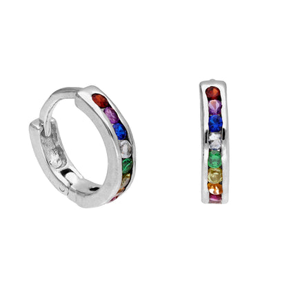 Sterling sølv Rainbow CZ 14 mm hengslede Huggie Hoop øredobber