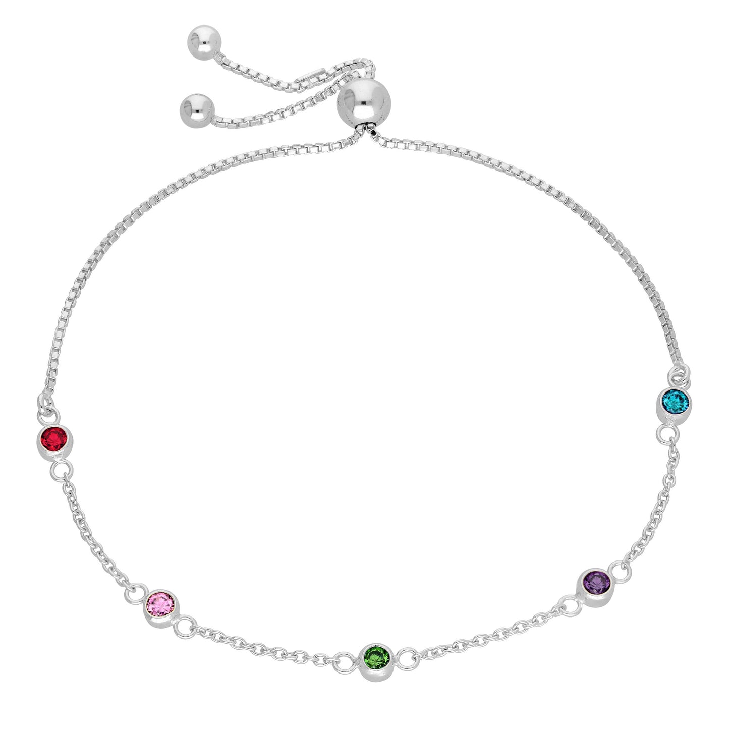 Sterling Silver Multi Rainbow CZ Adjustable Bracelet