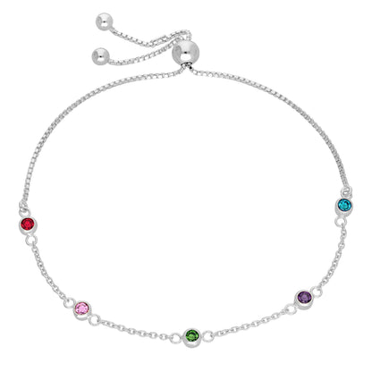 Sterling Silver Multi Rainbow CZ Adjustable Bracelet