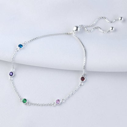 Sterling Silver Multi Rainbow CZ Adjustable Bracelet