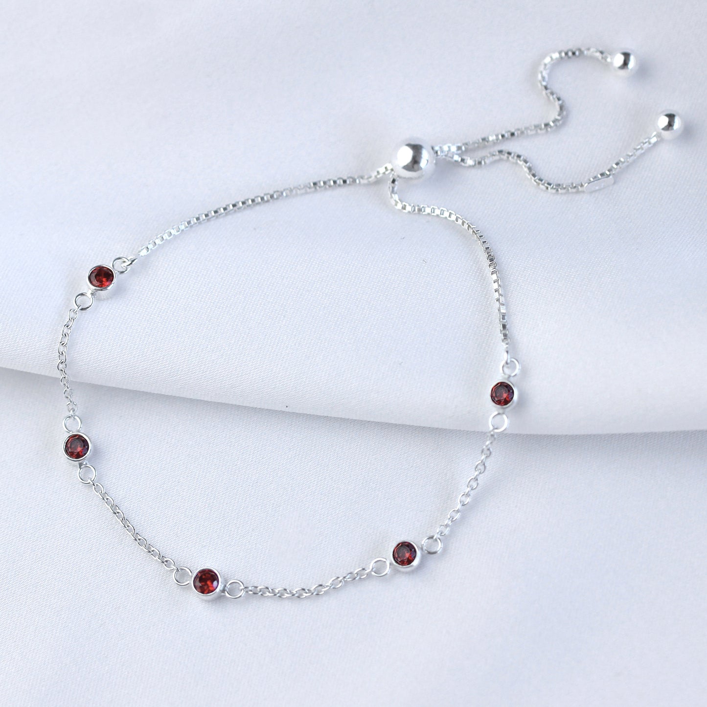 Sterling Silver Multi Garnet CZ Adjustable Bracelet