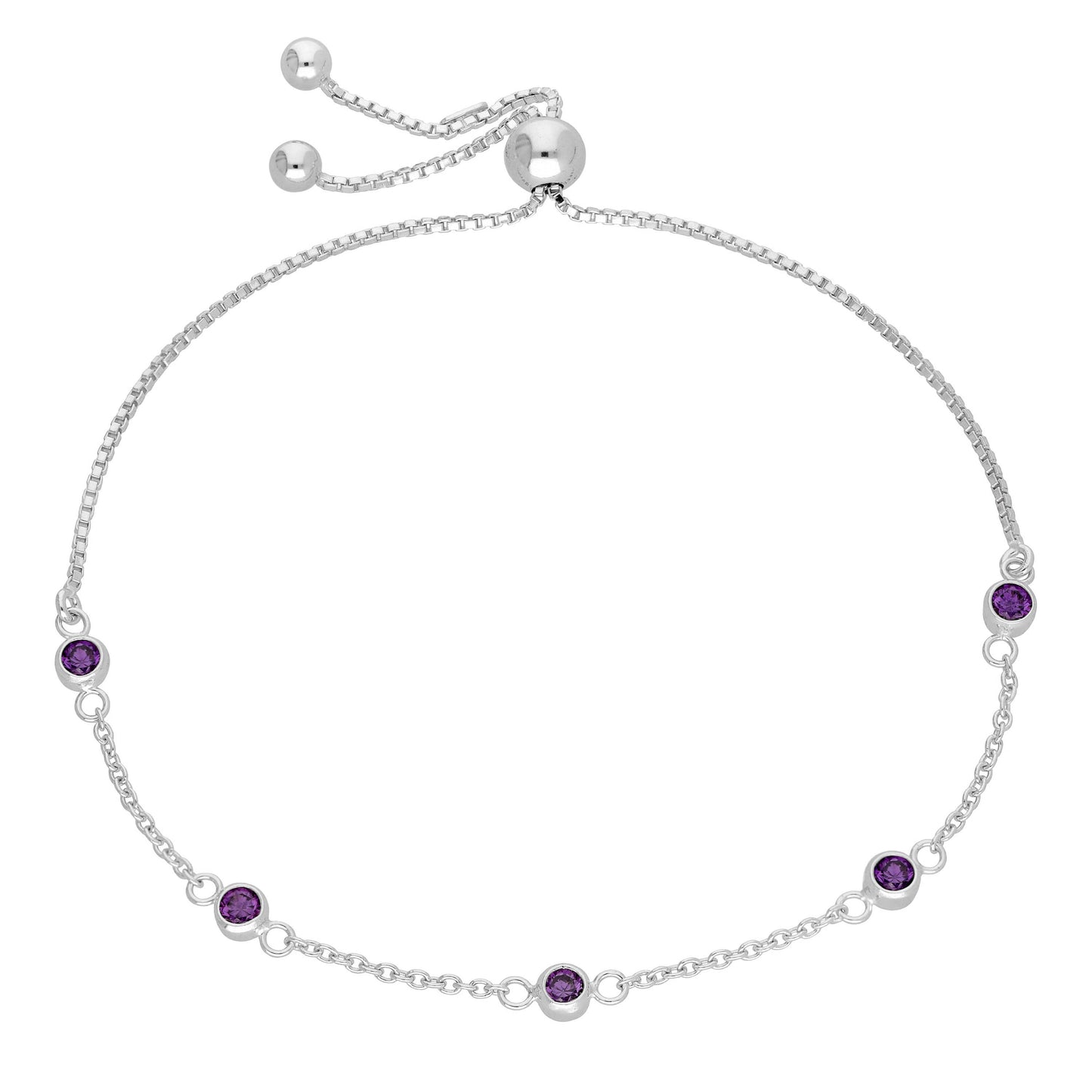 Sterling sølv Multi Amethyst CZ justerbart armbånd