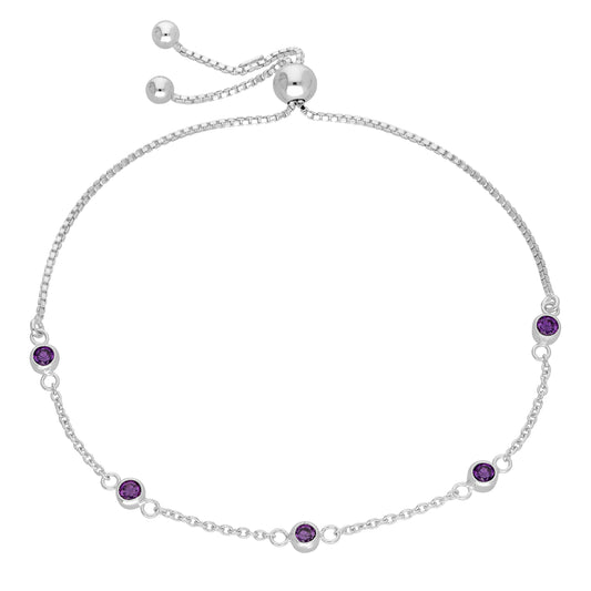 Sterling Silver Multi Amethyst CZ Adjustable Bracelet