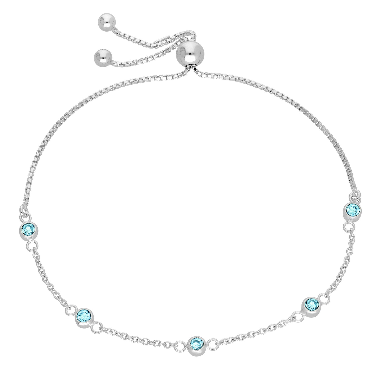 Sterling Silver Multi Aquamarine CZ Adjustable Bracelet