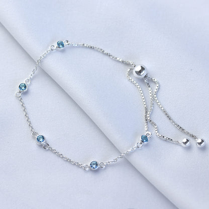 Sterling Silver Multi Aquamarine CZ Adjustable Bracelet