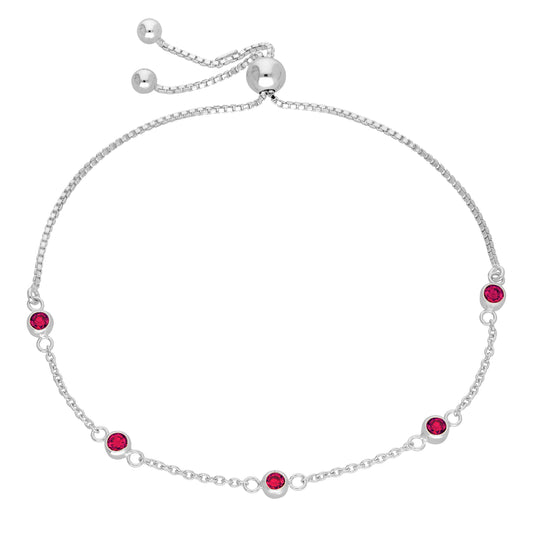 Sterling sølv Multi Ruby CZ justerbart armbånd