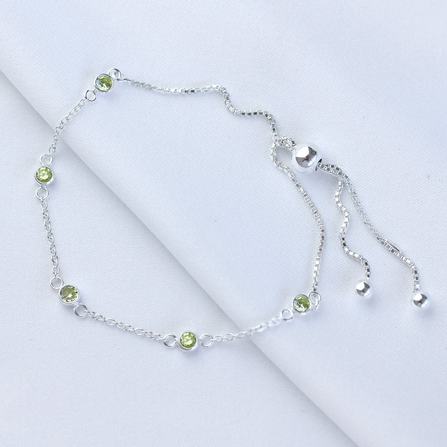 Sterling Silver Multi Peridot CZ Adjustable Bracelet