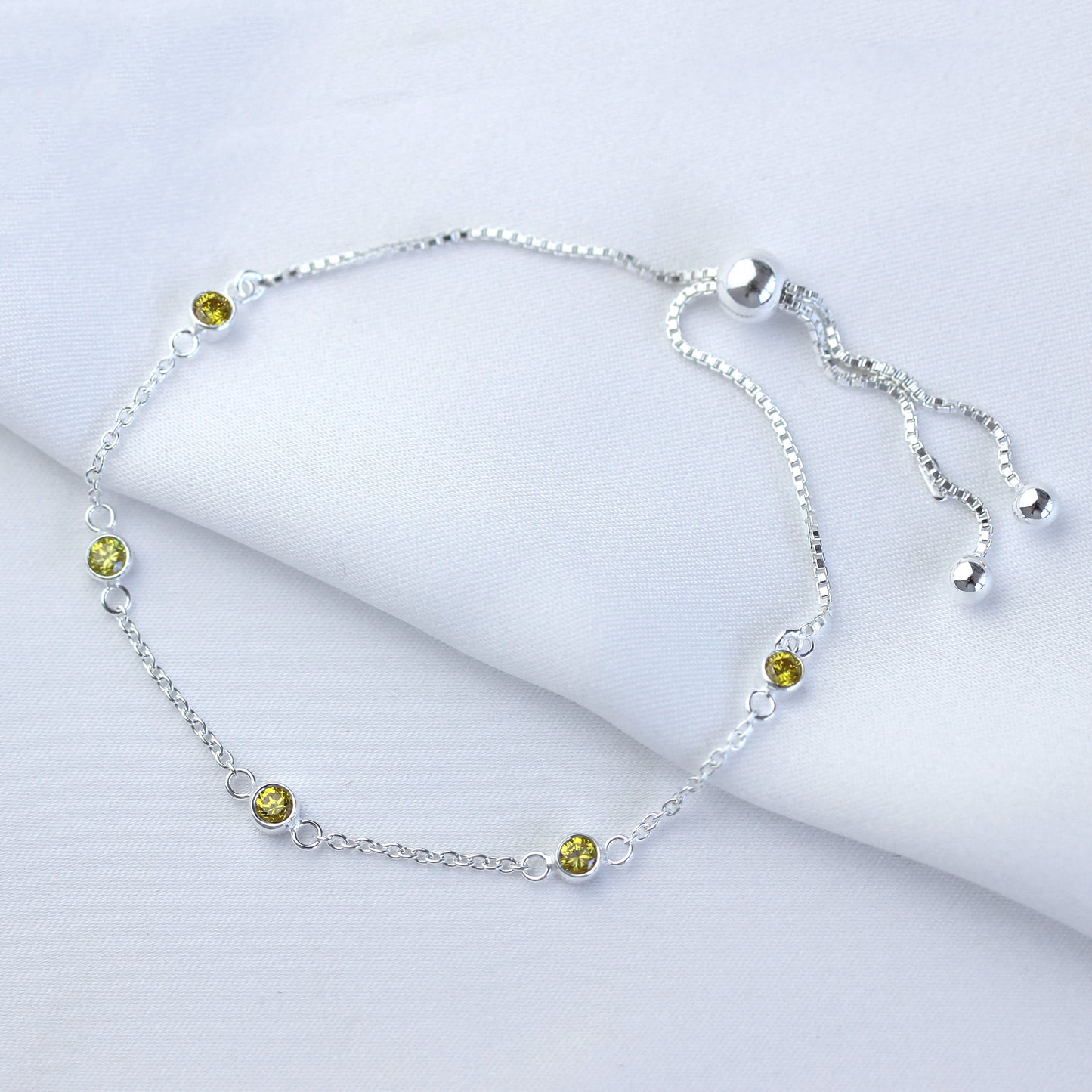 Sterling Silver Multi Citrine CZ Adjustable Bracelet