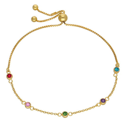 Gold Plated Sterling Silver Multi Rainbow CZ Adjustable Bracelet