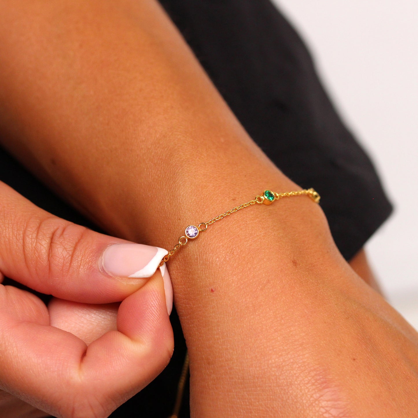 Gold Plated Sterling Silver Multi Rainbow CZ Adjustable Bracelet