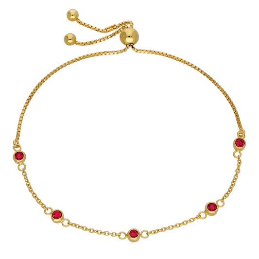 Gold Plated Sterling Silver Garnet CZ Adjustable Bracelet