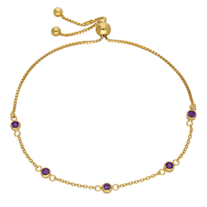 Gold Plated Sterling Silver Amethyst CZ Adjustable Bracelet