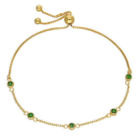 Gold Plated Sterling Silver Emerald CZ Adjustable Bracelet