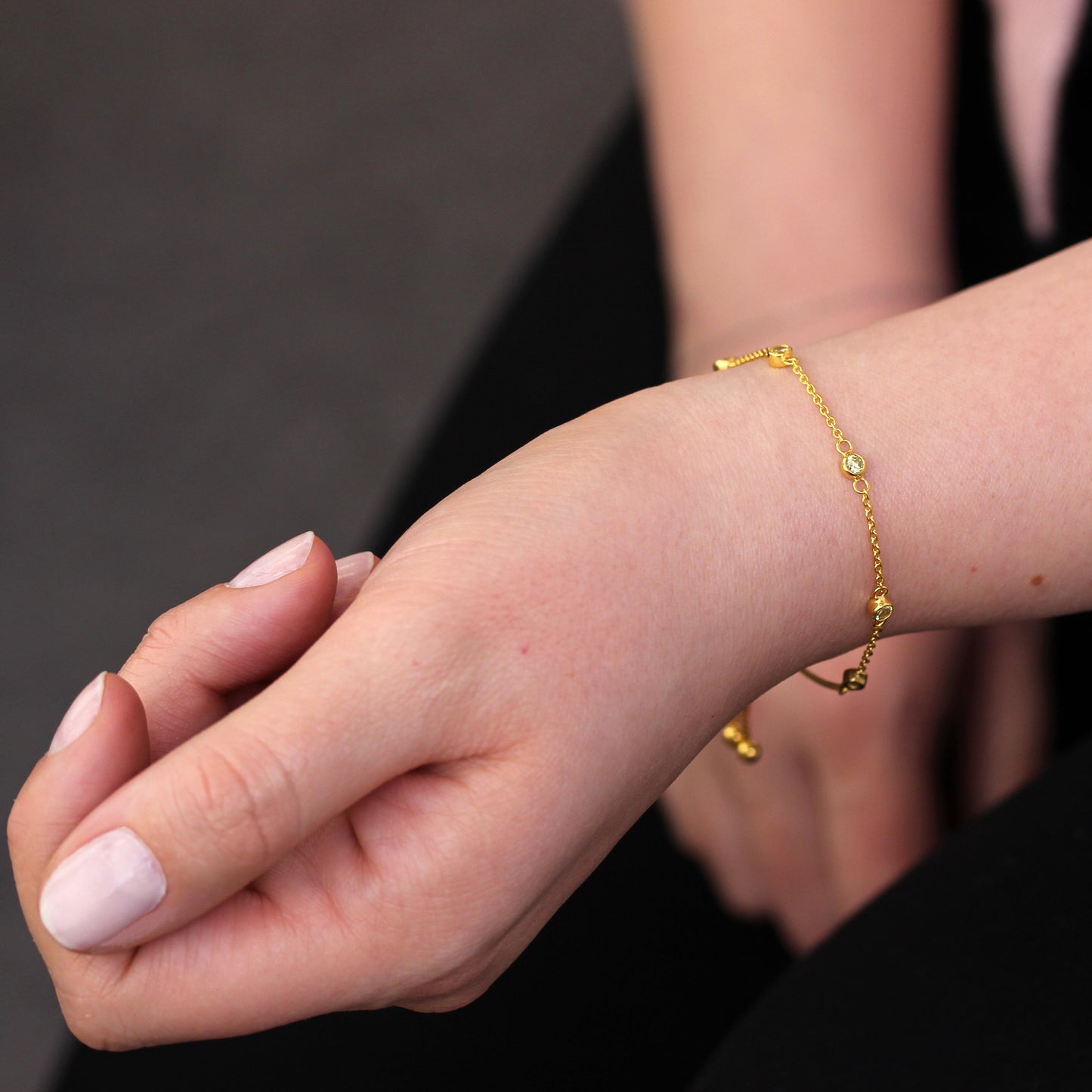 Gold Plated Sterling Silver Peridot CZ Adjustable Bracelet