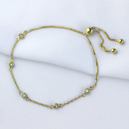 Gold Plated Sterling Silver Peridot CZ Adjustable Bracelet