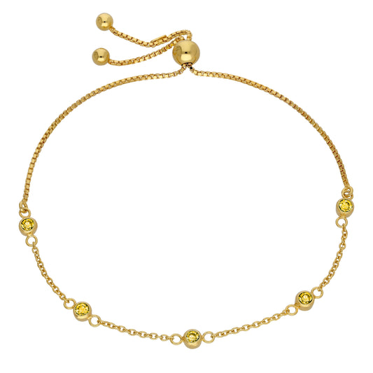 Gold Plated Sterling Silver Citrine CZ Adjustable Bracelet