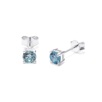 Sterling Silver Aquamarine CZ Birthstone 4mm Stud Earrings