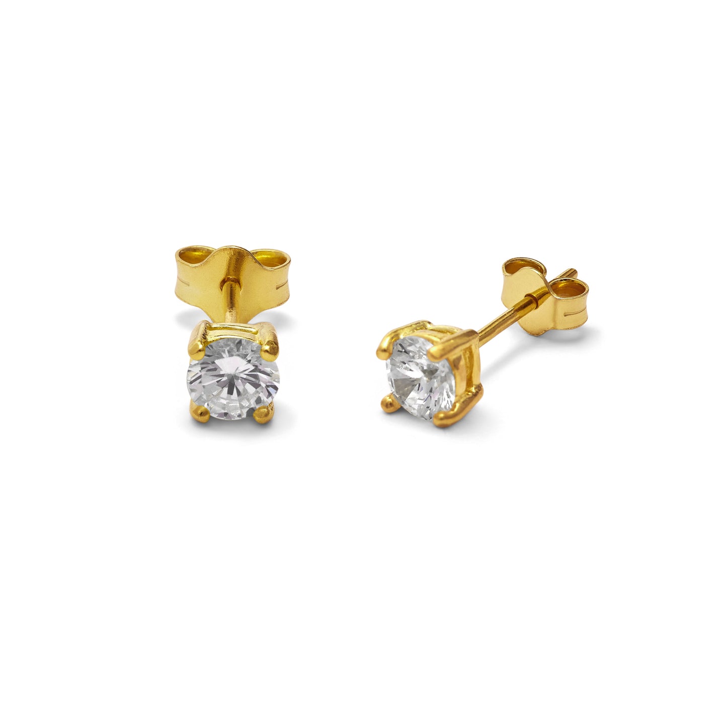 Gold Plated Sterling Silver CZ Birthstone 4mm Stud Earrings