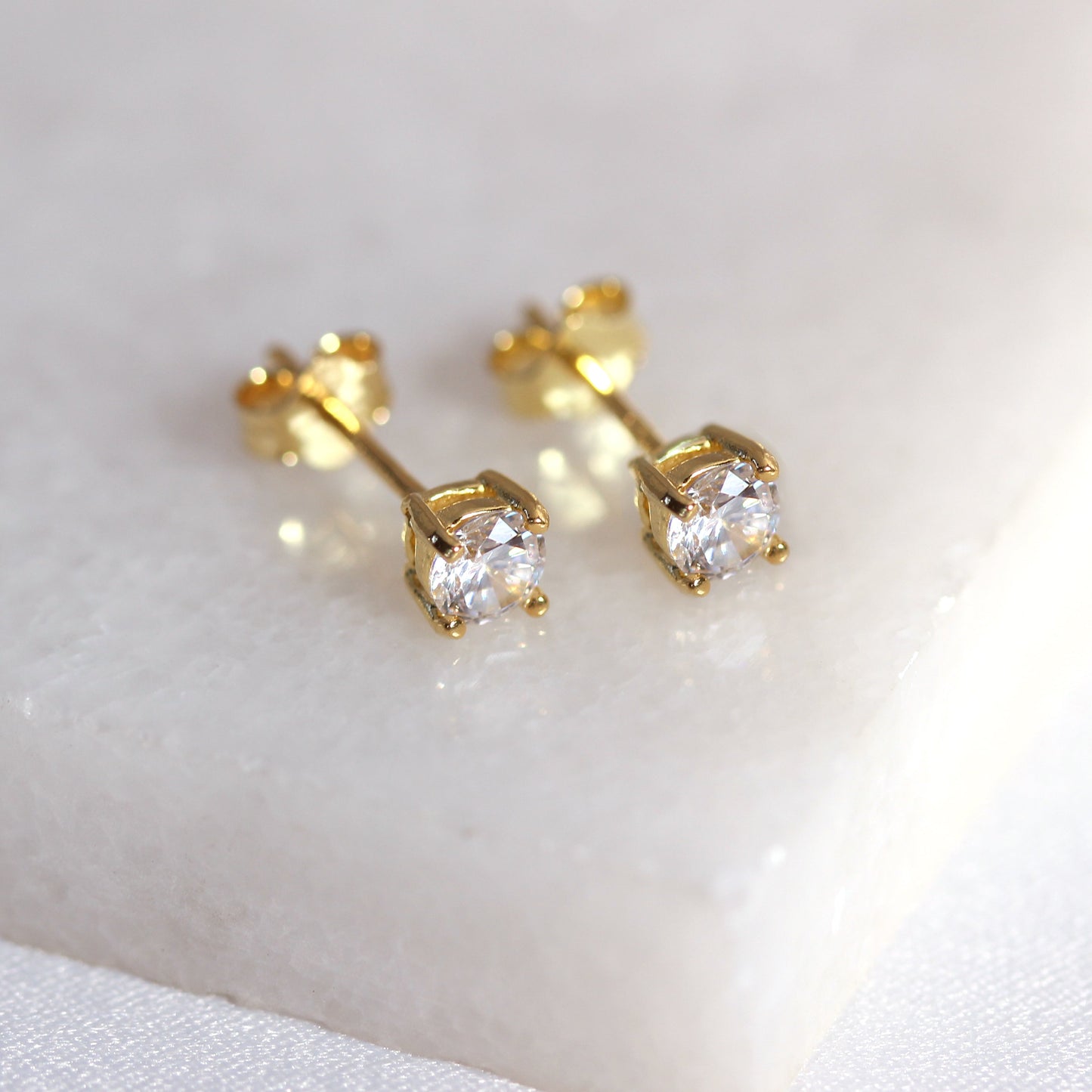 Gold Plated Sterling Silver CZ Birthstone 4mm Stud Earrings