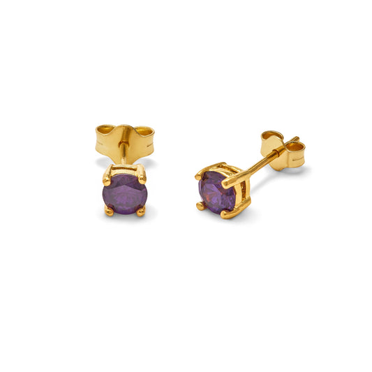 Gold Plated Sterling Silver Amethyst CZ 4mm Stud Earrings