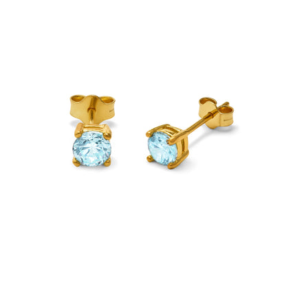 Gold Plated Sterling Silver Aquamarine CZ 4mm Stud Earrings