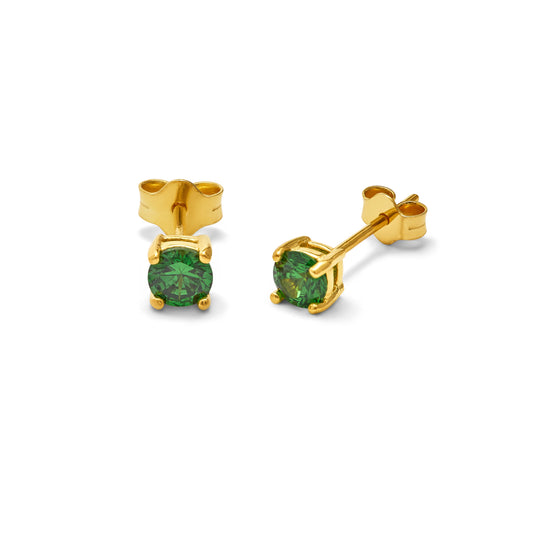 Gullbelagt Sterling Sølv Emerald CZ May 4 mm Stud øredobber