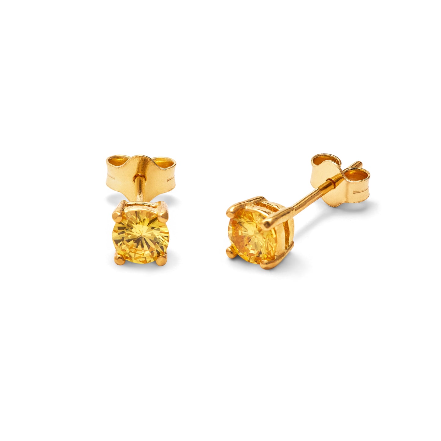 Gold Plated Sterling Silver Citrine CZ 4mm Stud Earrings