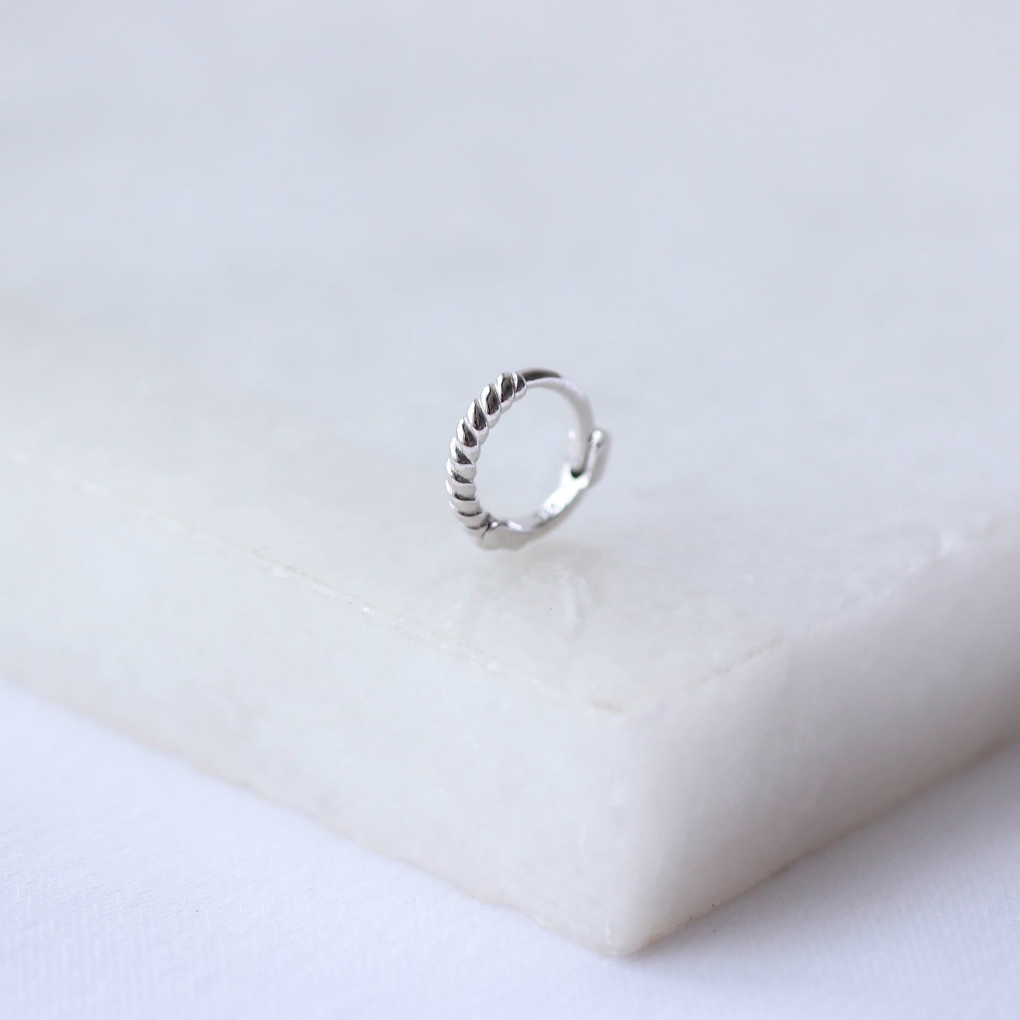 9ct White Gold Tiny Twist 7mm Helix Hoop 26Ga Piercing