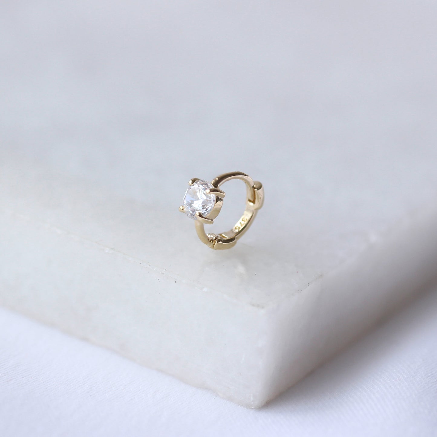 9ct Gold Tiny Round 3.5mm CZ Helix 7mm Hoop 26Ga Piercing