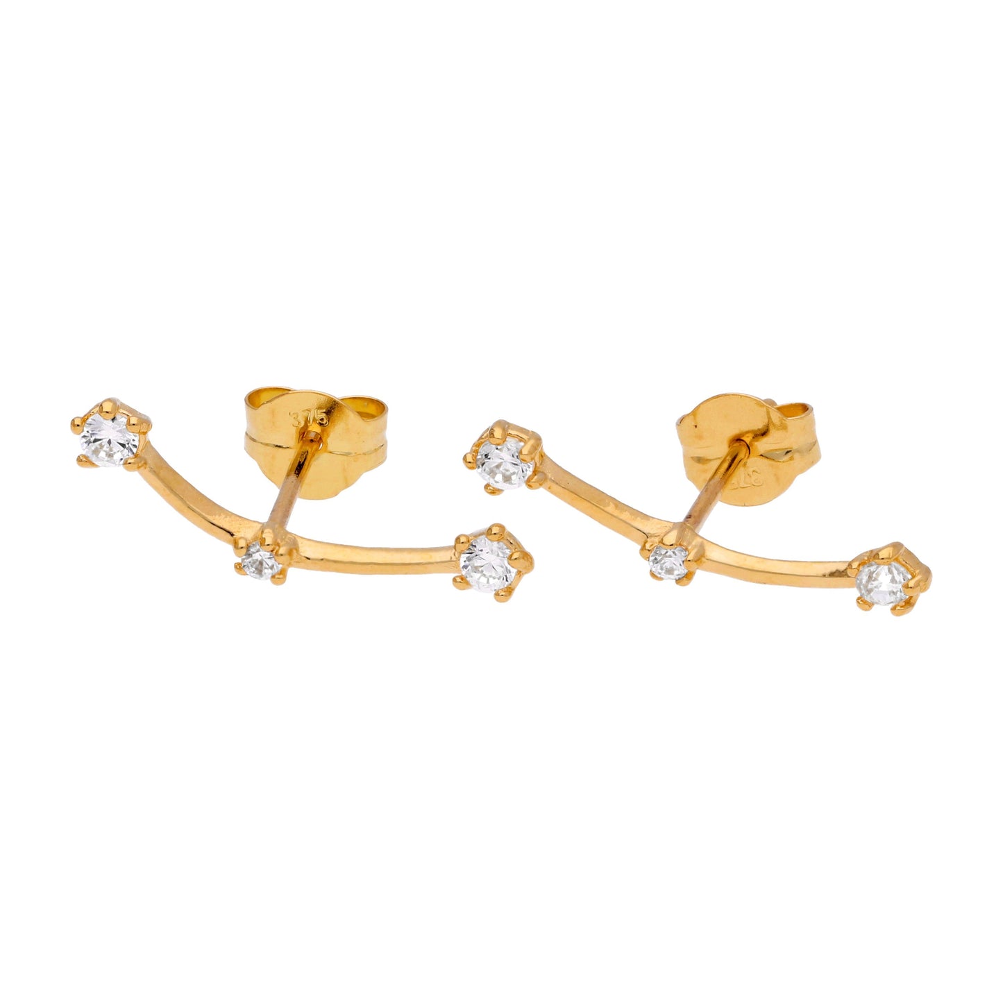 9ct Gold Triple CZ Climber Stud Earrings