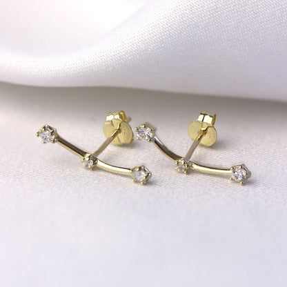 9ct Gold Triple CZ Climber Stud Earrings