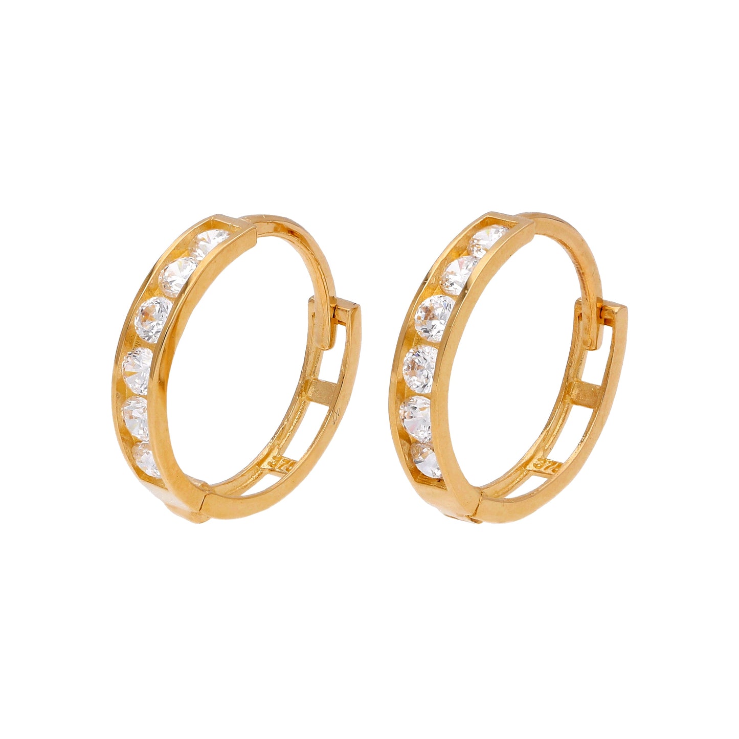 9ct Gold Channel Set CZ 12mm Huggie Hoop Earrings