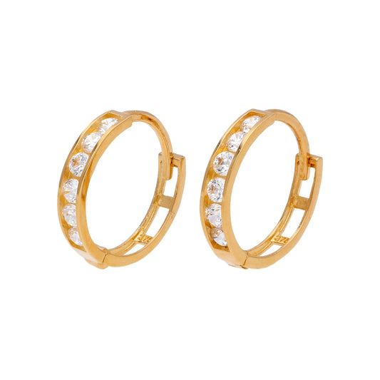 9ct Gold Channel Set CZ 12mm Huggie Hoop Earrings