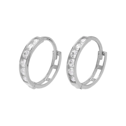 9ct White Gold Channel Set CZ 12mm Huggie Hoop Earrings