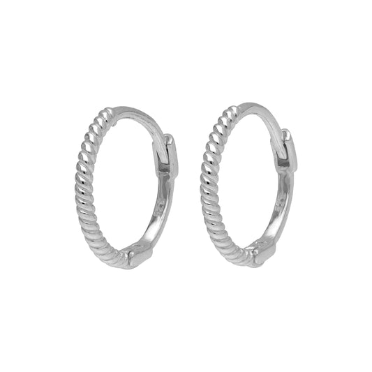 9ct White Gold Twist 11mm Huggie Hoop Earrings