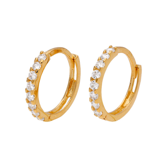 9ct Gold Pave Set CZ 12mm Huggie Hoop Earrings