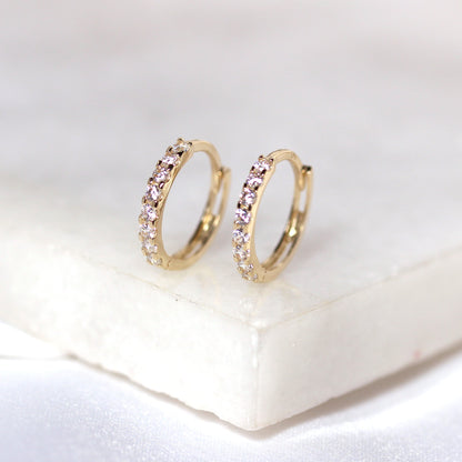 9ct Gold Pave Set CZ 12mm Huggie Hoop Earrings