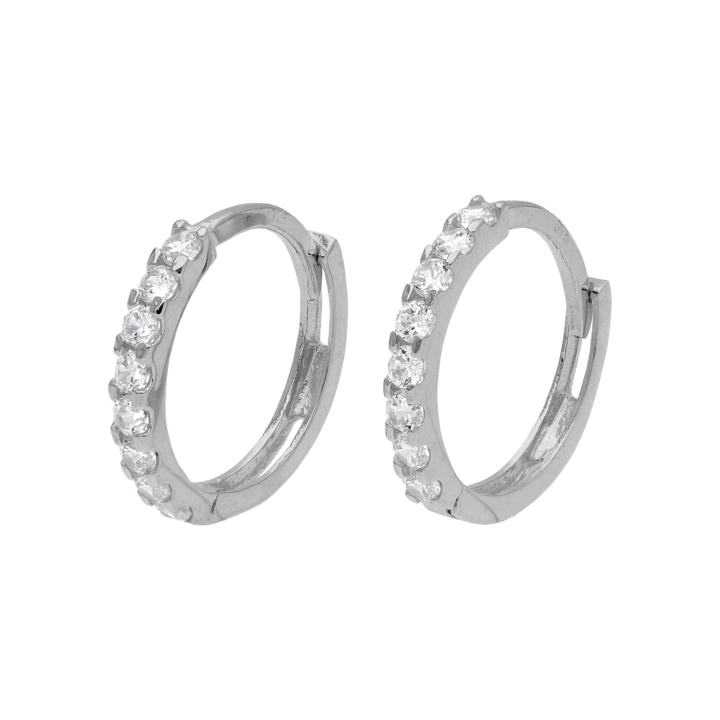 9kt hvitt gull Pave Sett CZ 12 mm Huggie Hoop øredobber