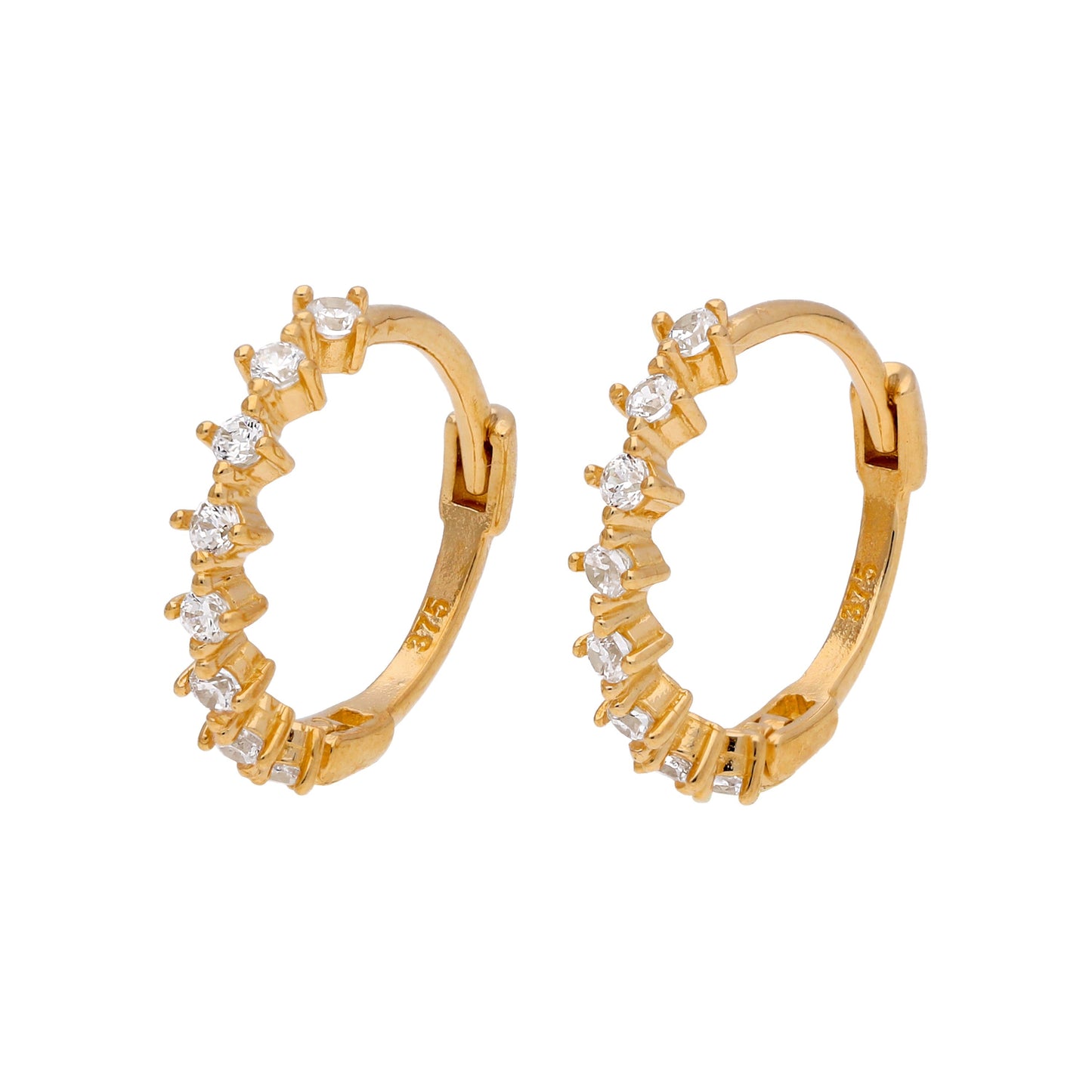 9ct Gold Claw Set CZ 12mm Huggie Hoop Earrings