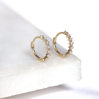 9ct Gold Claw Set CZ 12mm Huggie Hoop Earrings