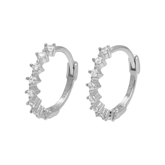 9ct White Gold Claw Set CZ 12mm Huggie Hoop Earrings