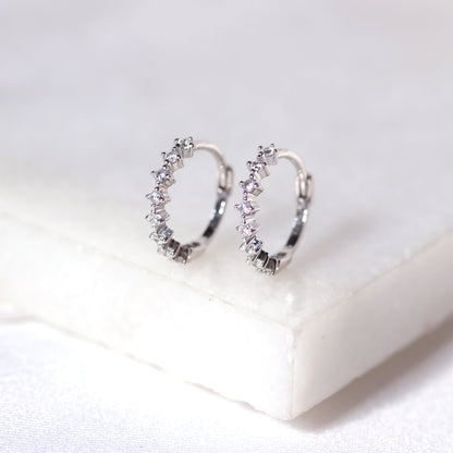 9ct White Gold Claw Set CZ 12mm Huggie Hoop Earrings