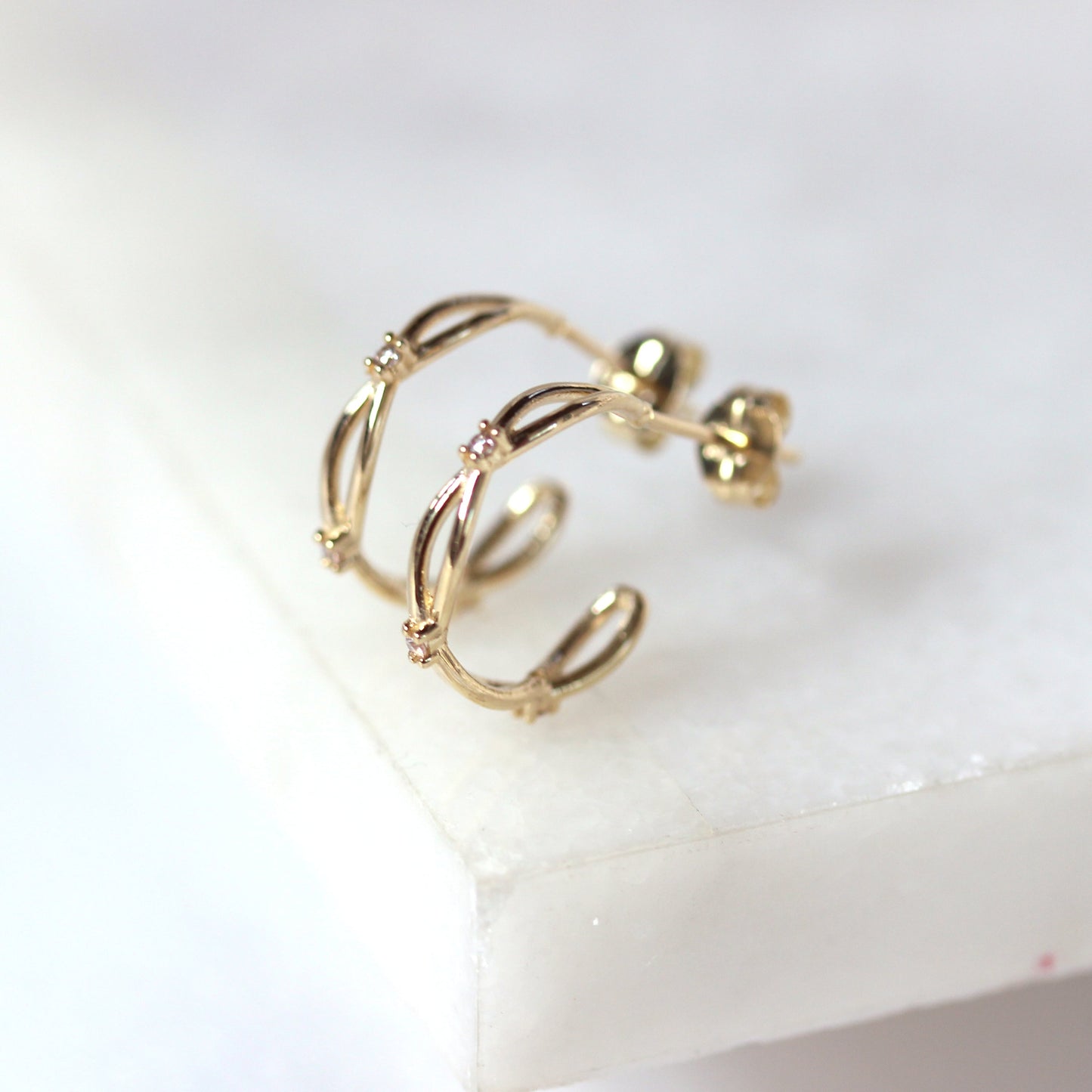 9ct Gold CZ Weave 12mm Open Hoop Stud Earrings