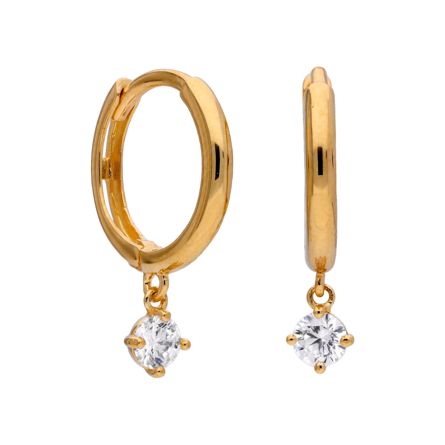 9ct Gold 3.5mm Round CZ Charm 12mm Huggie Hoop Earrings