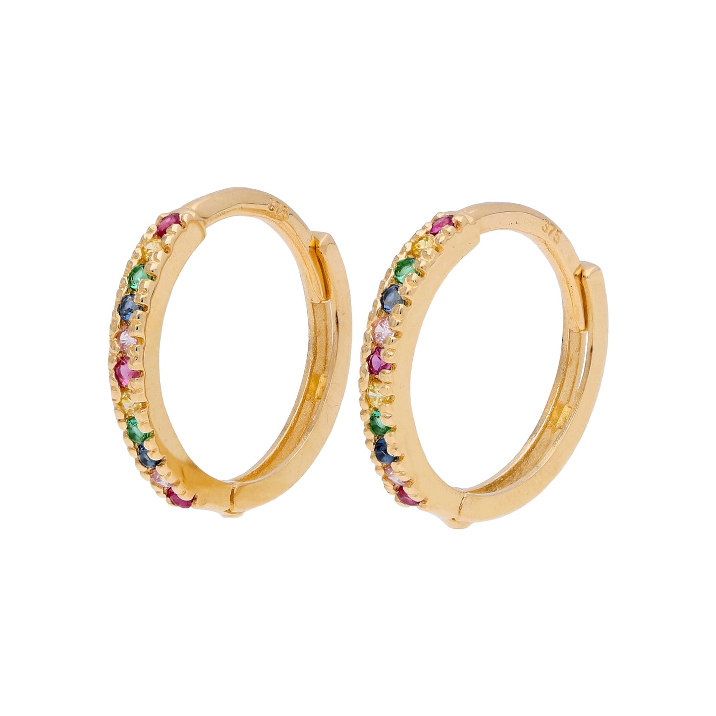 9ct Gold Rainbow Set CZ 12mm Huggie Hoop Earrings