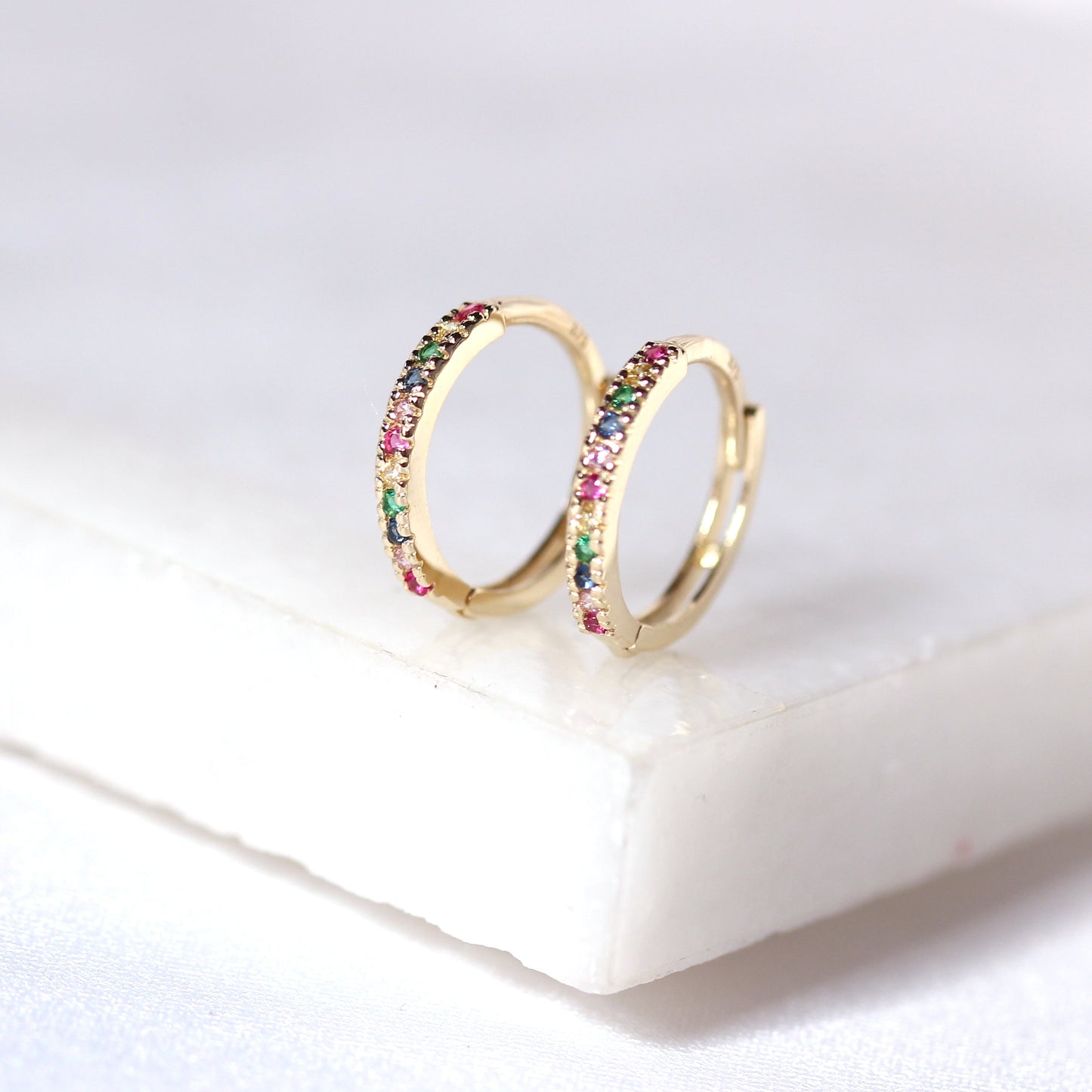 9ct Gold Rainbow Set CZ 12mm Huggie Hoop Earrings