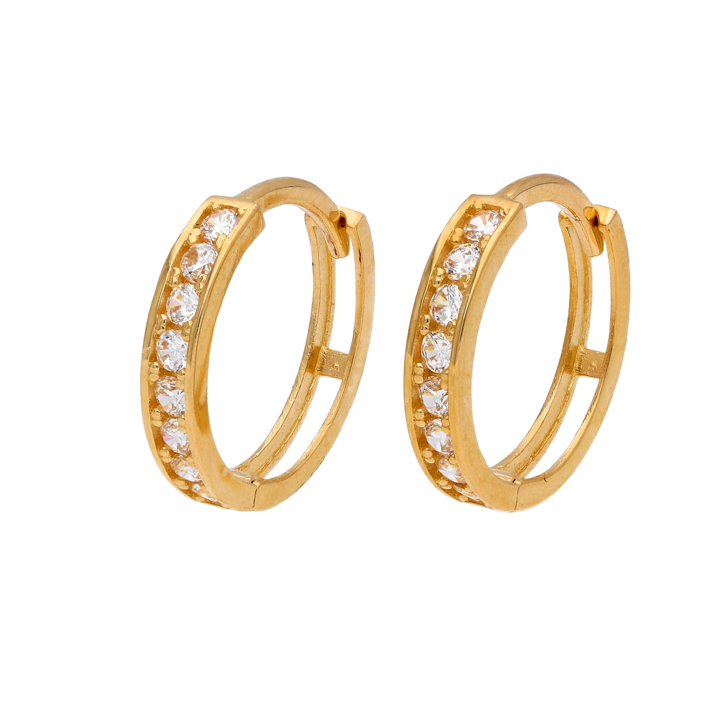 9ct Gold Pave Set CZ 12mm Huggie Hoop Earrings