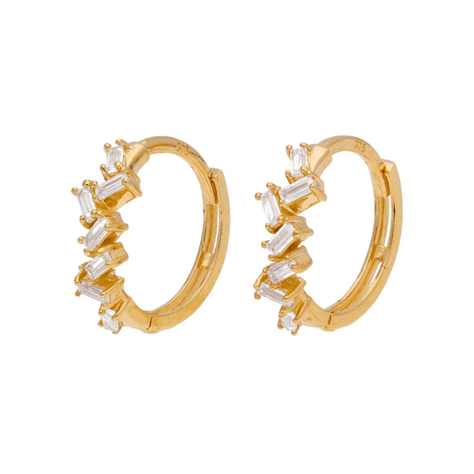 9ct Gold Baguette Claw Set CZ 12mm Huggie Hoop Earrings